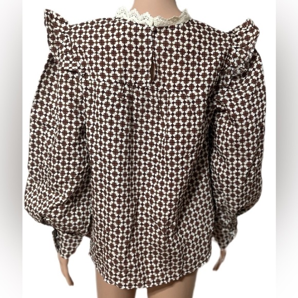 MINE Boho Blouse Women’s Size M Puff Sleeve Victorian Lace Trim Floral P… - Picture 4 of 10